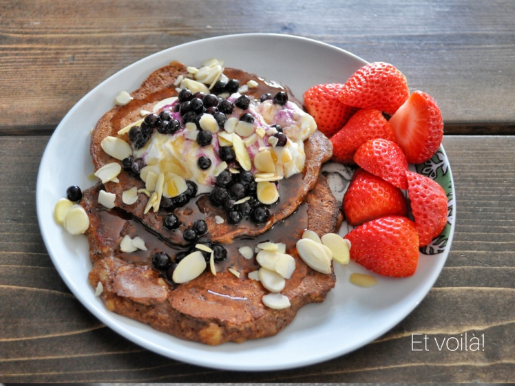 Paleo pancakes, eggs, bananas, easy rcipe, two ingredients, pancaks, banana oancakes, chocolate pancakes, montreal blogger, montrealer